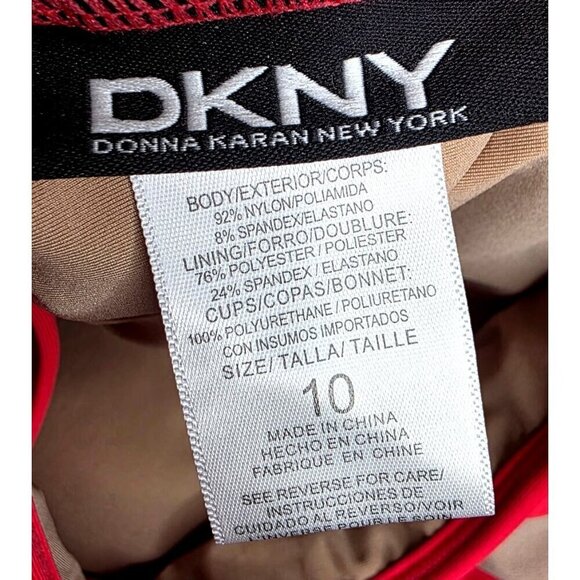 DKNY One-Shoulder Coral & Beige Striped Swimsuit Size 10 Nylon/Spandex - Picture 7 of 12